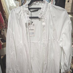 Zara White Poplin Blouse with tie detail - Brand New with tags